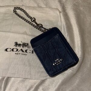 Coach Quilted Denim Zip ID Card Case NWTs. Dust bag included.